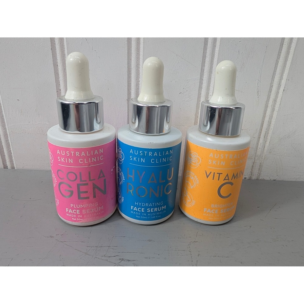 Australian Skin Clinic Face Serum Trio Collagen Hyaluronic Vitamin C 50ml Set